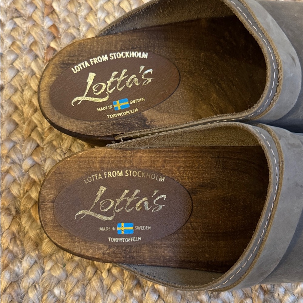Lotta's From Stockholm 42 Wooden Taupe Nubuck Classic Leather Clogs - Picture 3 of 11